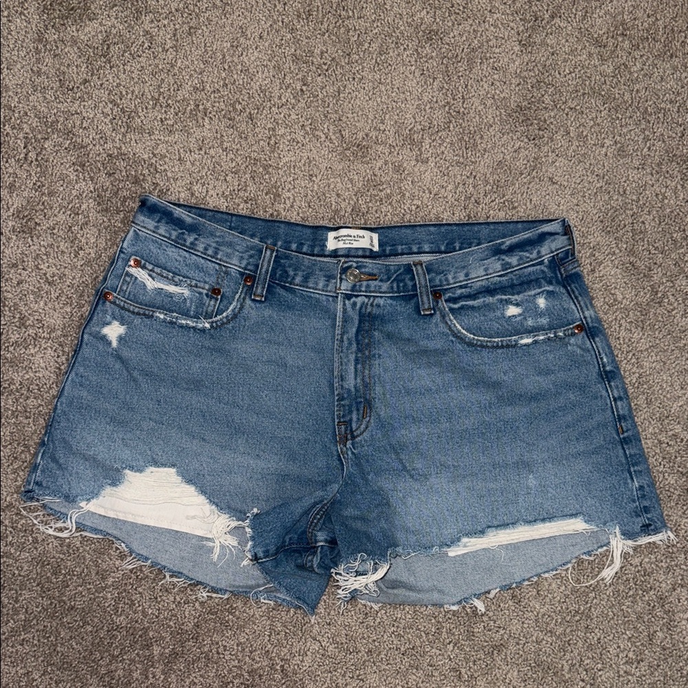 Abercrombie & Fitch Distressed Blue Denim Shorts
